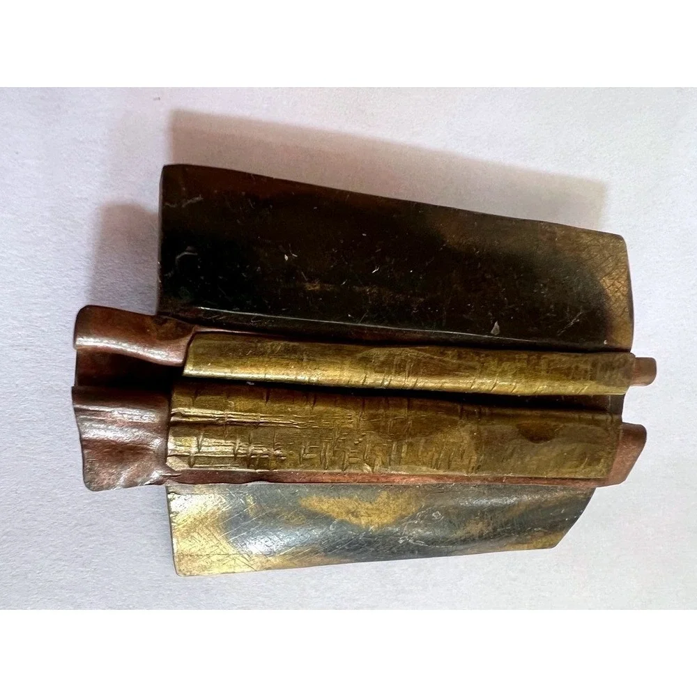 Vintage Mixed Metal Brutalist Brooch Copper Brass Abstract Modernist Pin Earthy